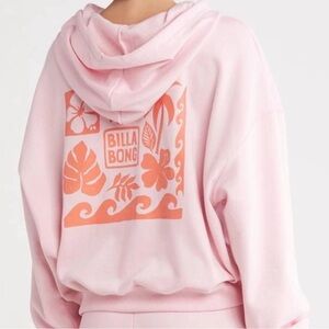 NWT Billabong Lazy Daze Light Pink Crop Hoodie with Coral Graphic XL